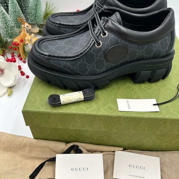 SOLD!!!!   Gucci, GG, lug, sole lace up shoes, size 7 made in Italy - Picture 4 of 11